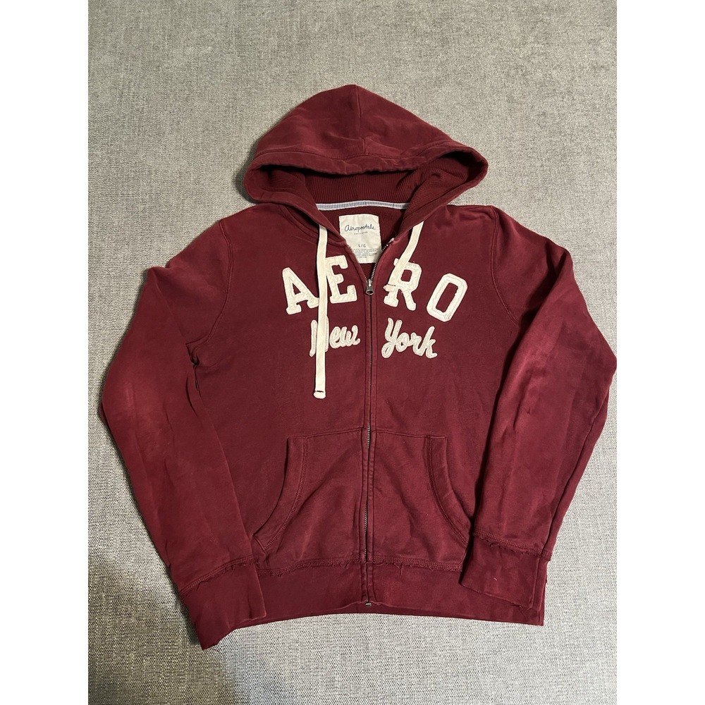 Aeropostale New York Hoodie Burgundy‎ Y2K Kangaroo Pocket Womens Size L